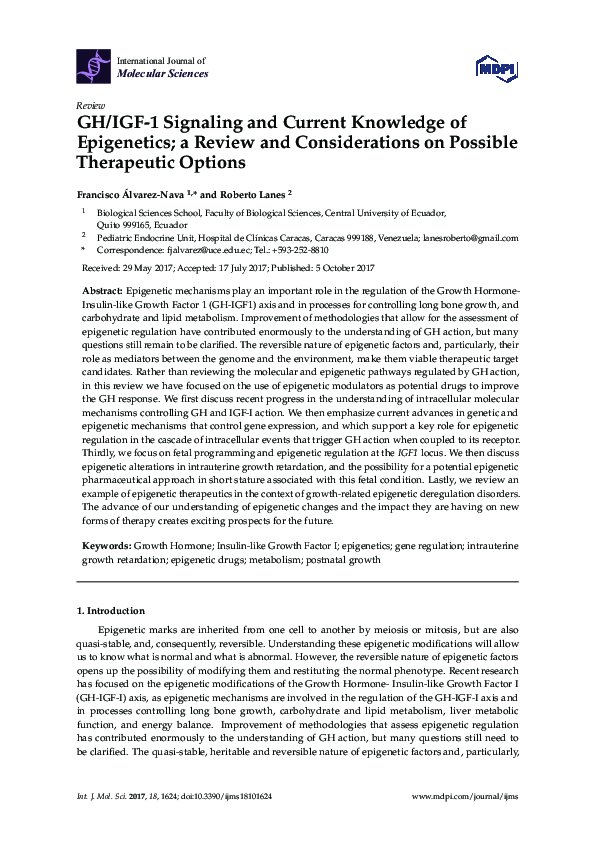 (PDF) GH/IGF-1 Signaling and Current Knowledge of Epigenetics; a Review ...