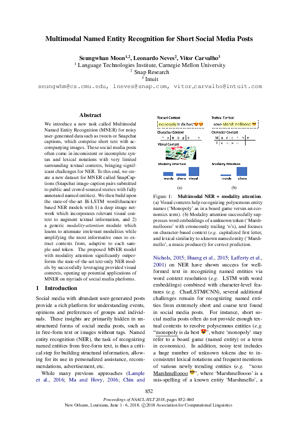 (PDF) Multimodal Named Entity Recognition for Short Social Media Posts