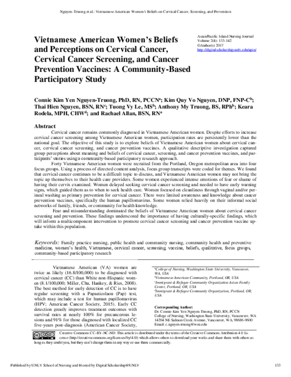 (PDF) Vietnamese American women’s beliefs and perceptions on cervical ...