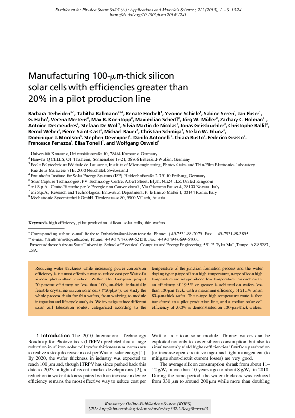 (PDF) Manufacturing 100-µm-thick silicon solar cells with efficiencies ...
