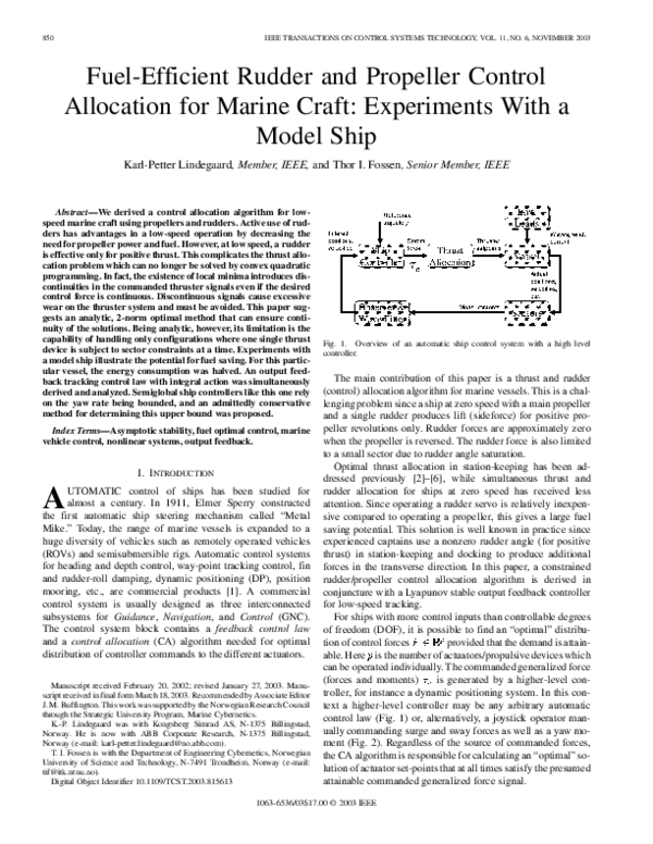 (PDF) Fuel-efficient rudder and propeller control allocation for marine ...