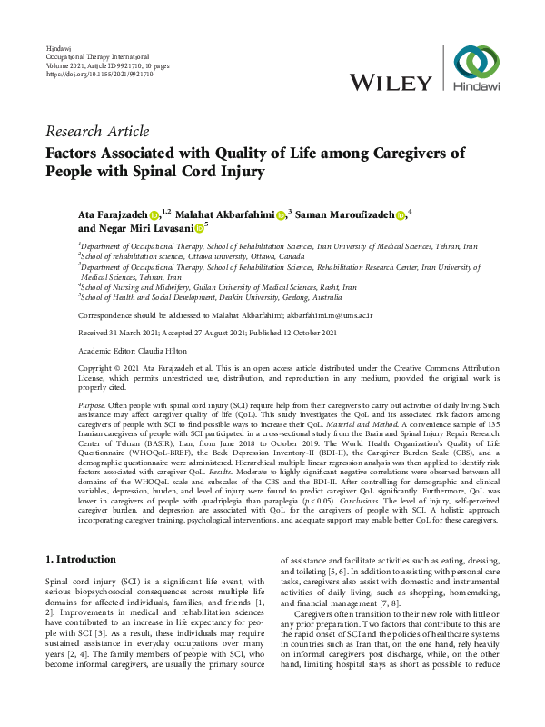 (PDF) Factors Associated with Quality of Life among Caregivers of ...