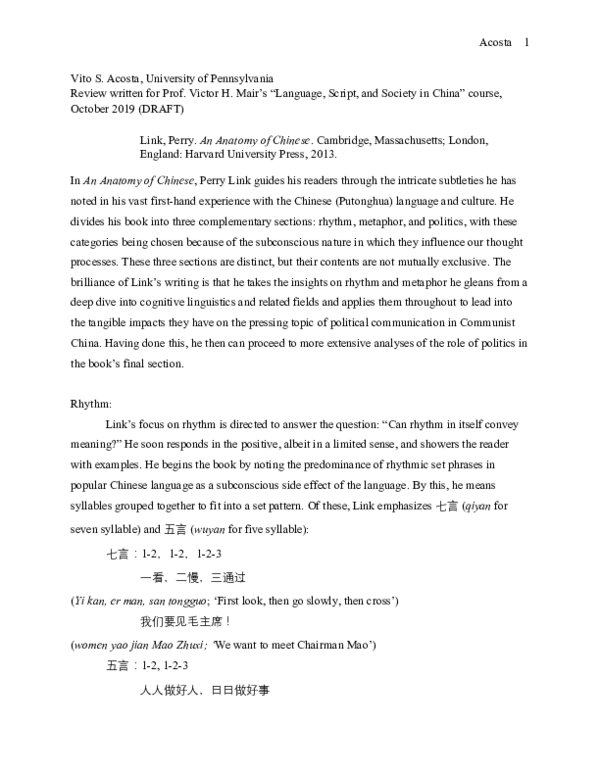 (PDF) Review of Perry Link, An Anatomy of Chinese. Cambridge ...