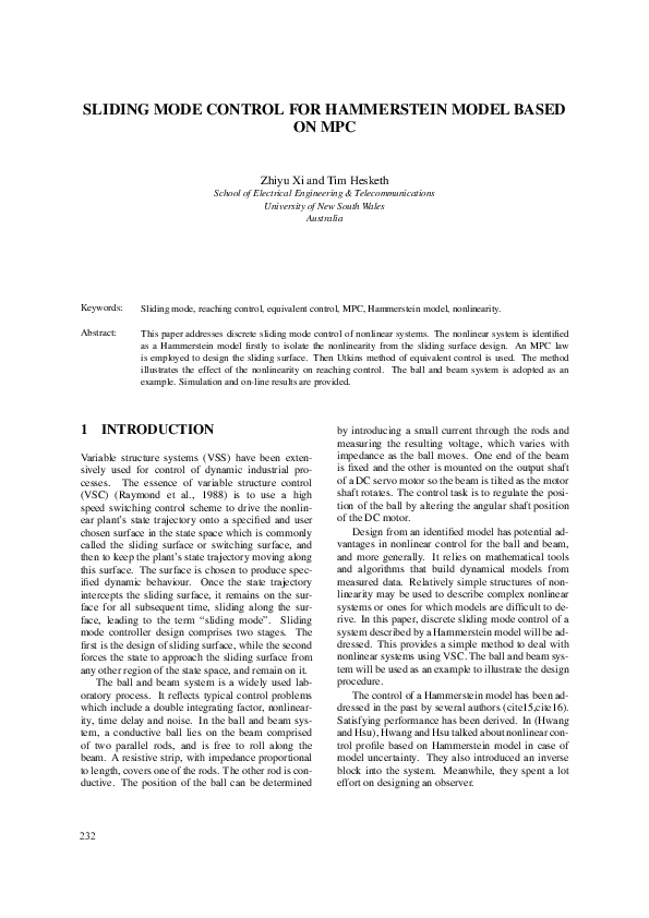 (PDF) Sliding mode control for hammerstein model based on MPC