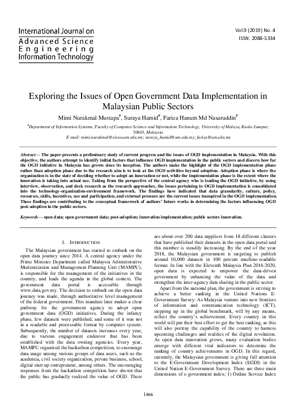 (PDF) Exploring the Issues of Open Government Data Implementation in ...