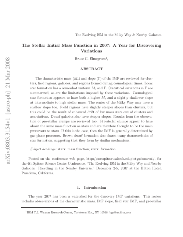 (PDF) The Stellar Initial Mass Function in 2007: A Year for Discovering ...