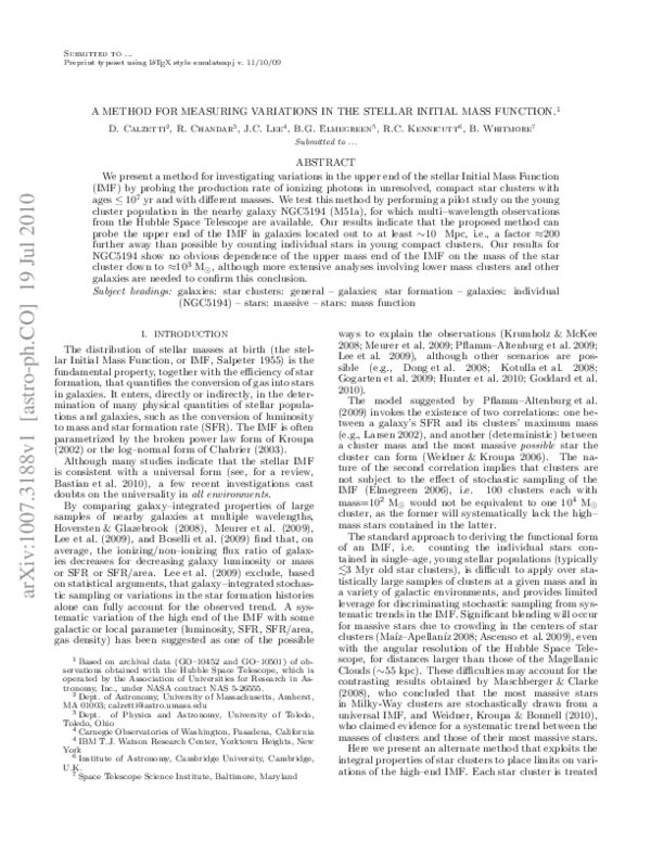 (PDF) A Method for Measuring Variations in the Stellar Initial Mass ...