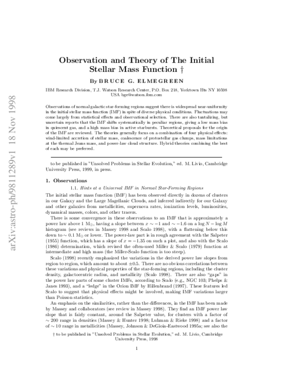 (PDF) Observation and theory of the initial stellar mass function