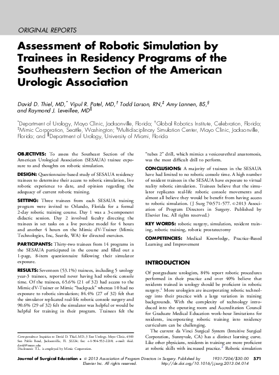 (PDF) Robotic Simulation Assessment in SESAUA Residency Trainees