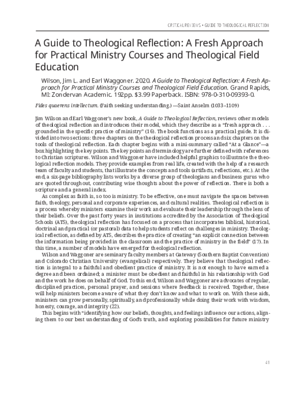 (PDF) Review of A Guide to Theological Reflection: A Fresh Approach for ...