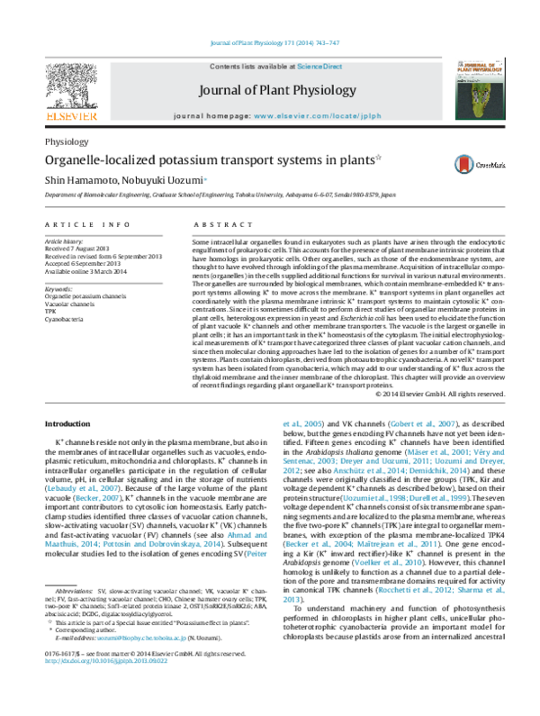 (PDF) Organelle-localized potassium transport systems in plants