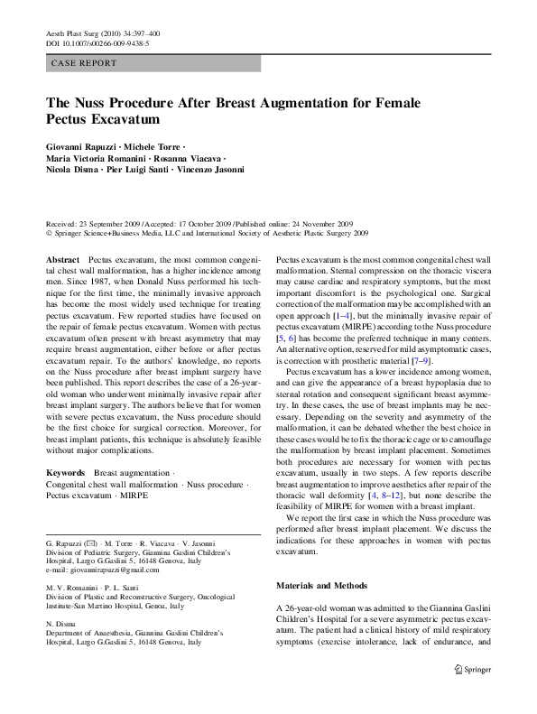 (PDF) The Nuss Procedure After Breast Augmentation for Female Pectus ...
