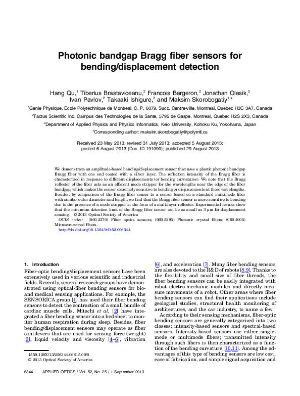(PDF) Photonic bandgap Bragg fiber sensors for bending/displacement ...