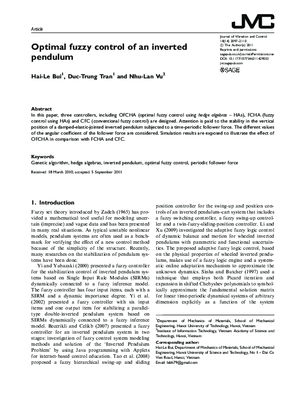(PDF) Optimal fuzzy control of an inverted pendulum