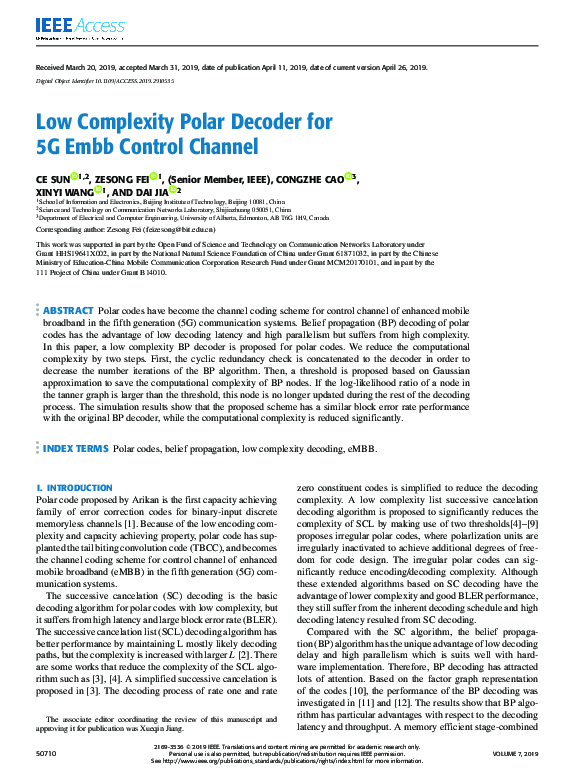 (PDF) Low Complexity Polar Decoder for 5G Embb Control Channel