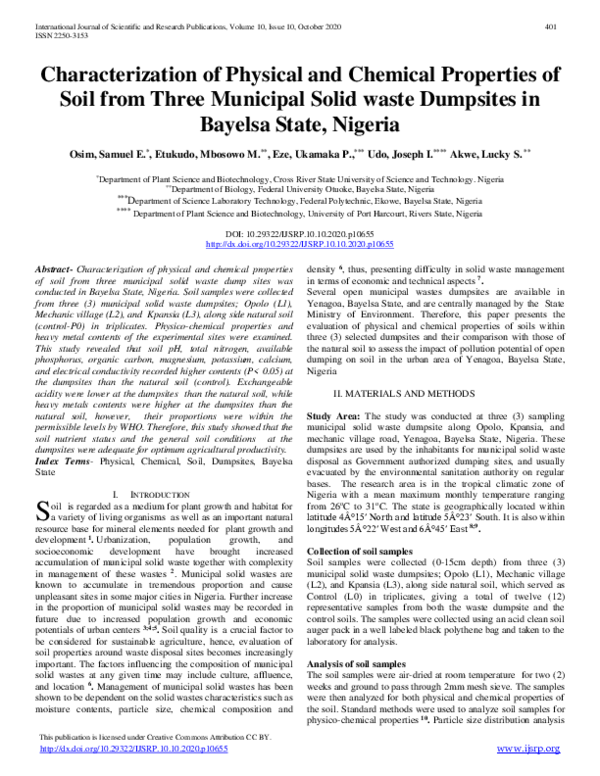 (PDF) Characterization of Physical and Chemical Properties of Soil from ...