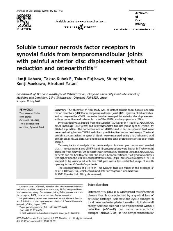 (PDF) Soluble tumour necrosis factor receptors in synovial fluids from ...