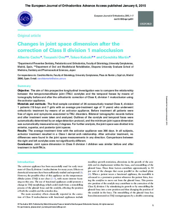 (PDF) Changes in joint space dimension after the correction of Class II ...