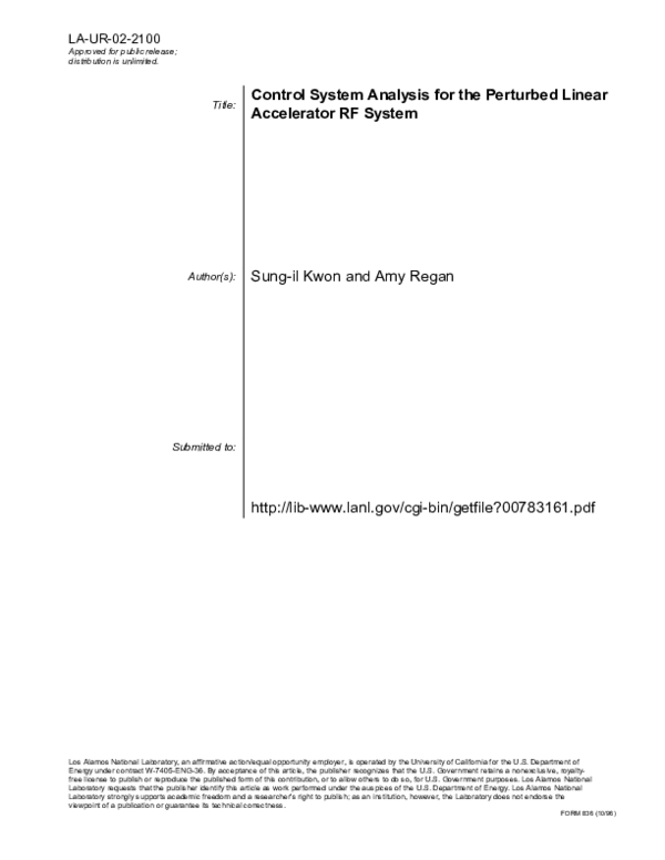 (PDF) Control system analysis for the perturbed linear accelerator rf ...