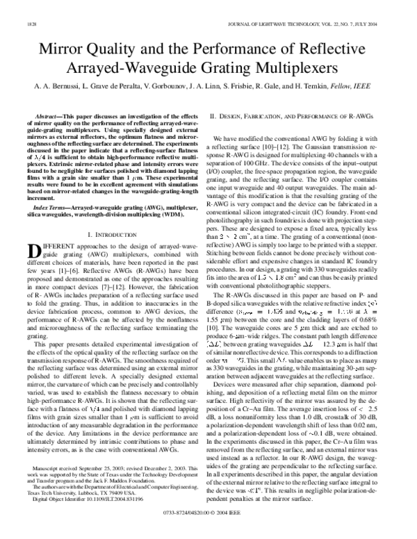 (PDF) Mirror Quality and the Performance of Reflective Arrayed