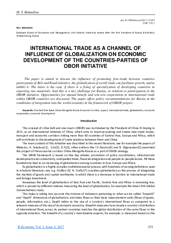 (PDF) International trade as a channel of influence of globalization on ...