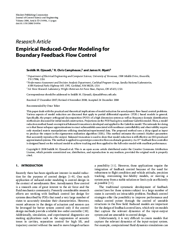 (PDF) Empirical Reduced-Order Modeling for Boundary Feedback Flow Control