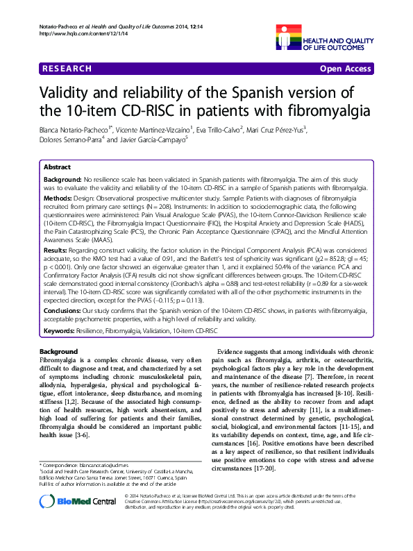 (PDF) Validity and reliability of the Spanish version of the 10-item CD ...