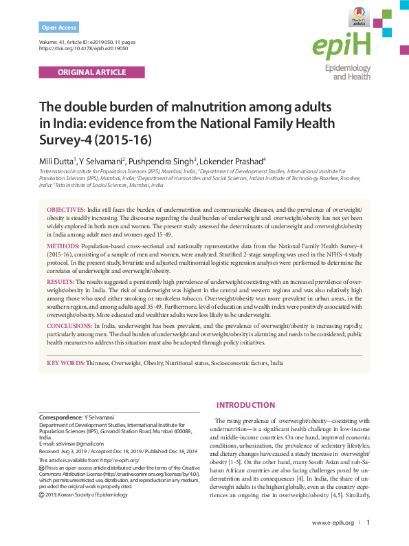 (PDF) The Double Burden of Malnutrition among Adults in India: Evidence ...
