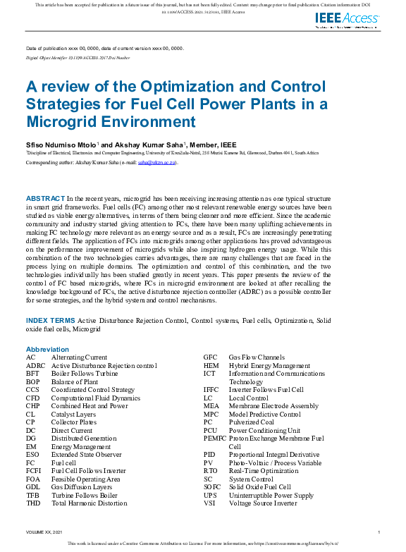 (PDF) A review of the Optimization and Control Strategies for Fuel Cell ...