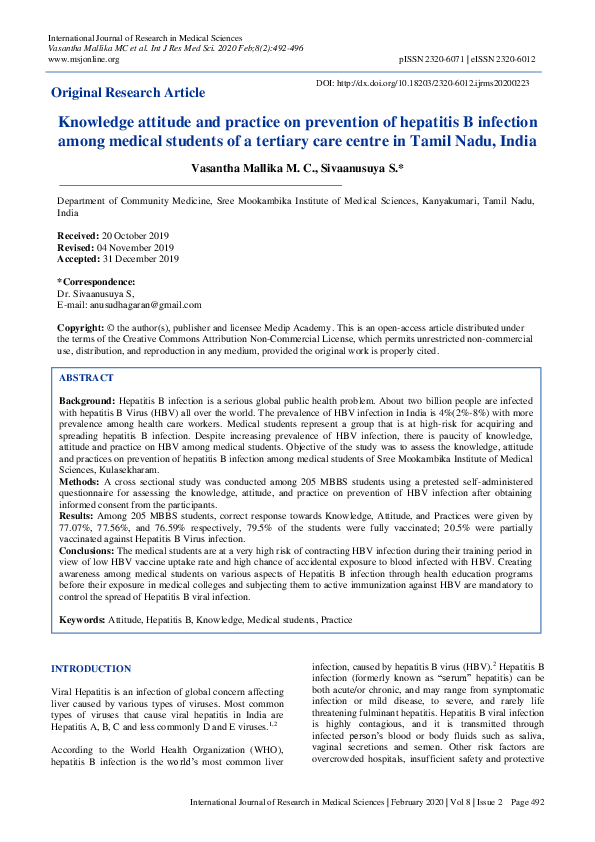 (PDF) Knowledge attitude and practice on prevention of hepatitis B ...