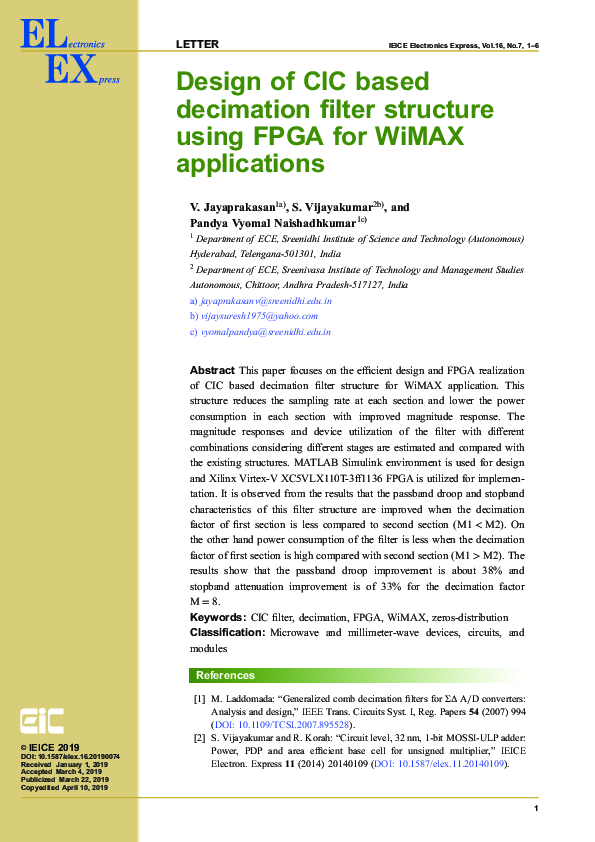 (PDF) Design of CIC based Decimation Filter Structure using FPGA for ...