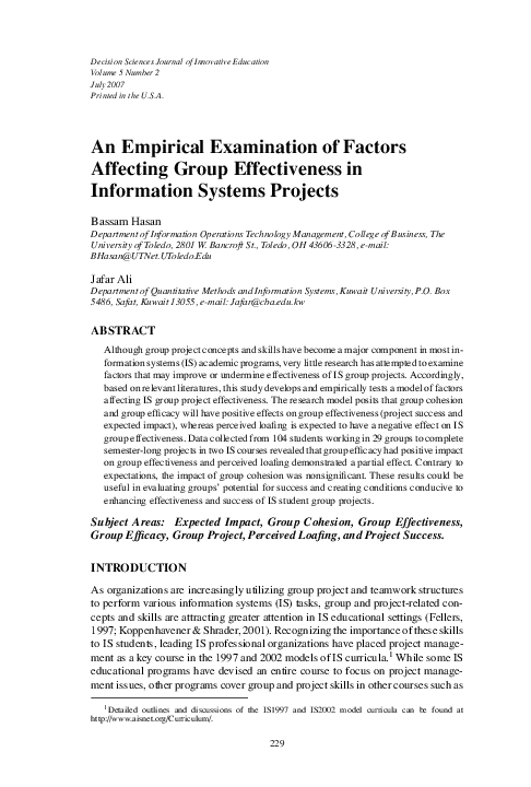 (PDF) An Empirical Examination of Factors Affecting Group Effectiveness ...