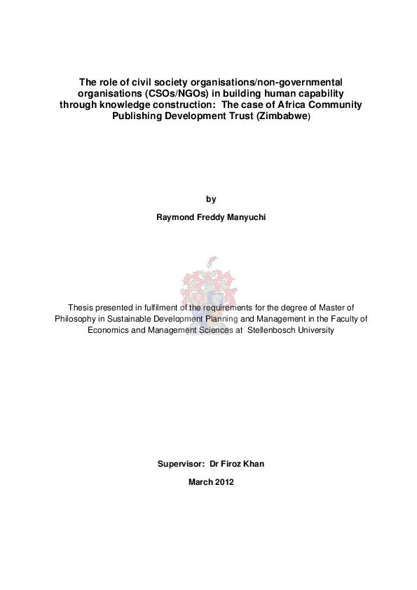 (PDF) The role of civil society organisations/non-governmental ...