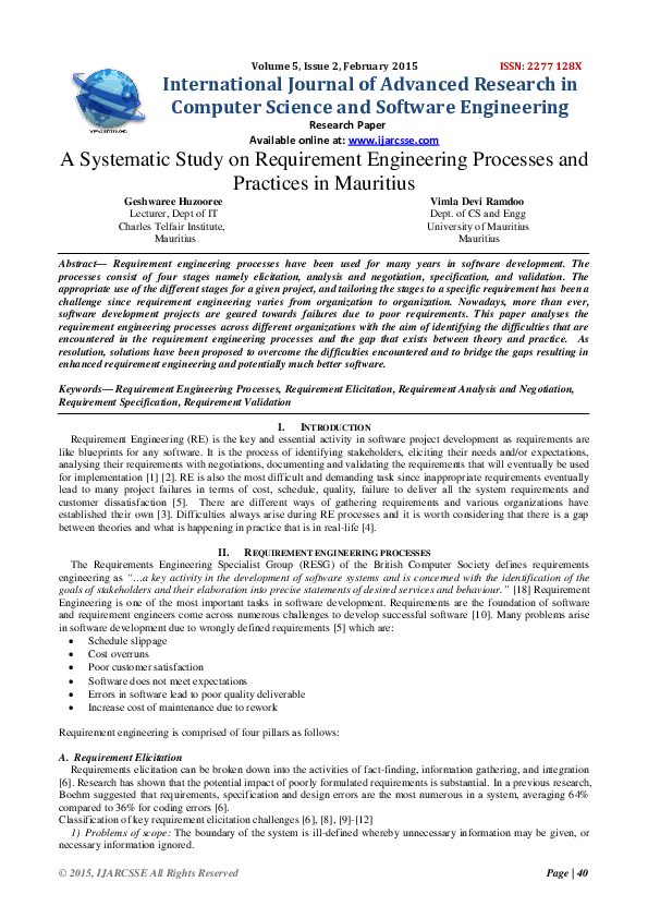 (PDF) A Systematic Study on Requirement Engineering Processes and ...