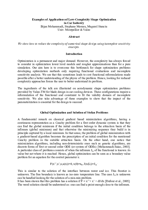 (PDF) Examples of Applications of Low-Complexity Shape Optimization in ...