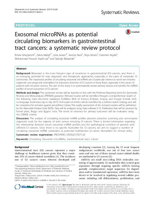 (PDF) Exosomal microRNAs as potential circulating biomarkers in ...