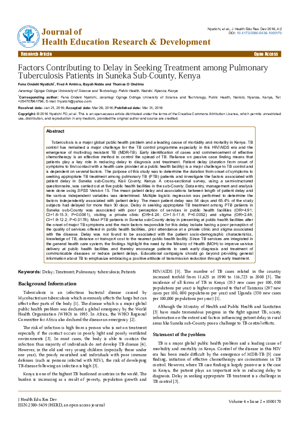 (PDF) Factors Contributing to Delay in Seeking Treatment among ...