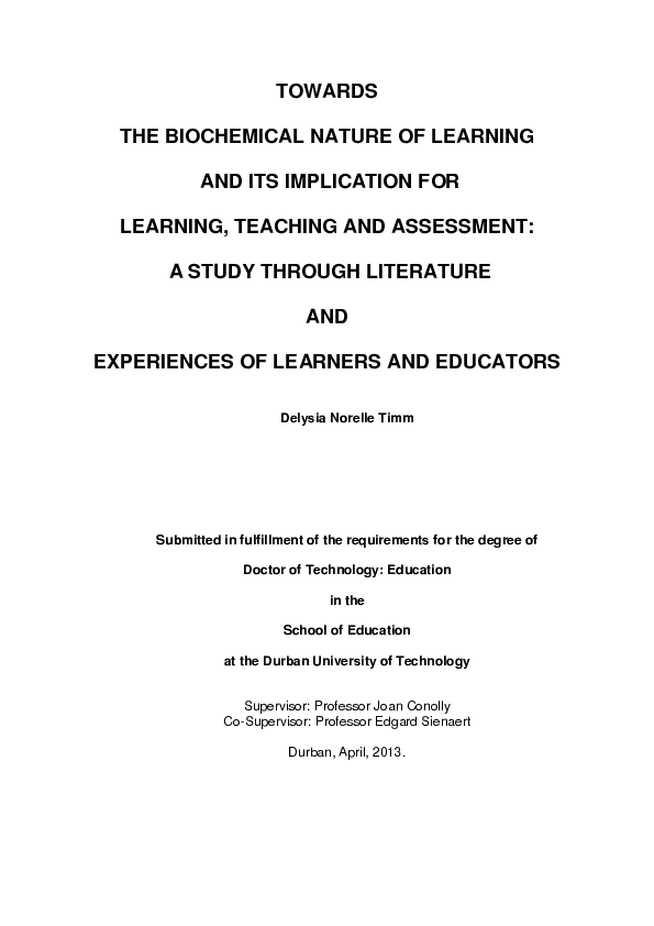 (PDF) Towards the biochemical nature of learning and its implication ...