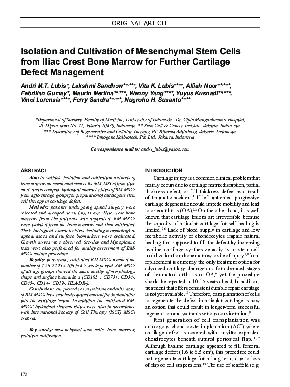 (PDF) Isolation and cultivation of mesenchymal stem cells from iliac ...