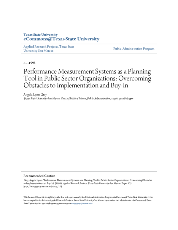 (PDF) Performance Measurement Systems as a Planning Tool in Public ...