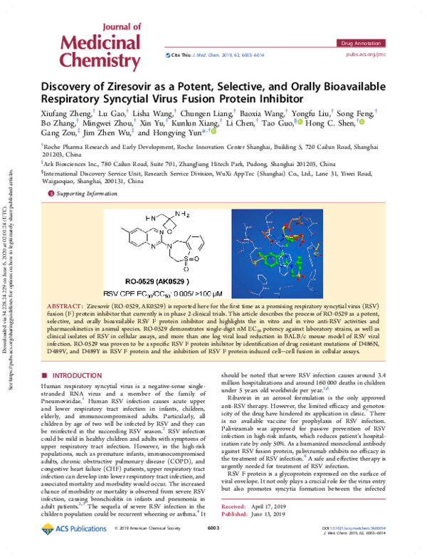 (PDF) Discovery of Ziresovir as a Potent, Selective and Orally ...