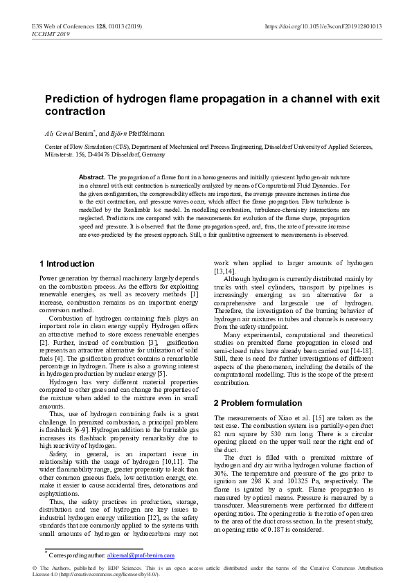 (PDF) Prediction of hydrogen flame propagation in a channel with exit ...