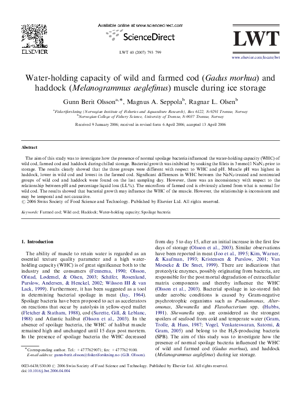 (PDF) Water-holding capacity of wild and farmed cod (Gadus morhua) and ...