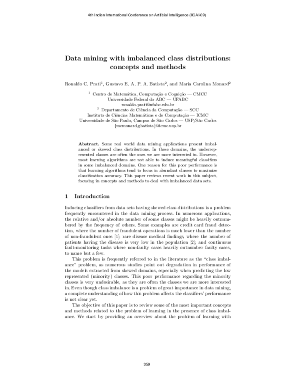 (PDF) Data mining with imbalanced class distributions: concepts and methods