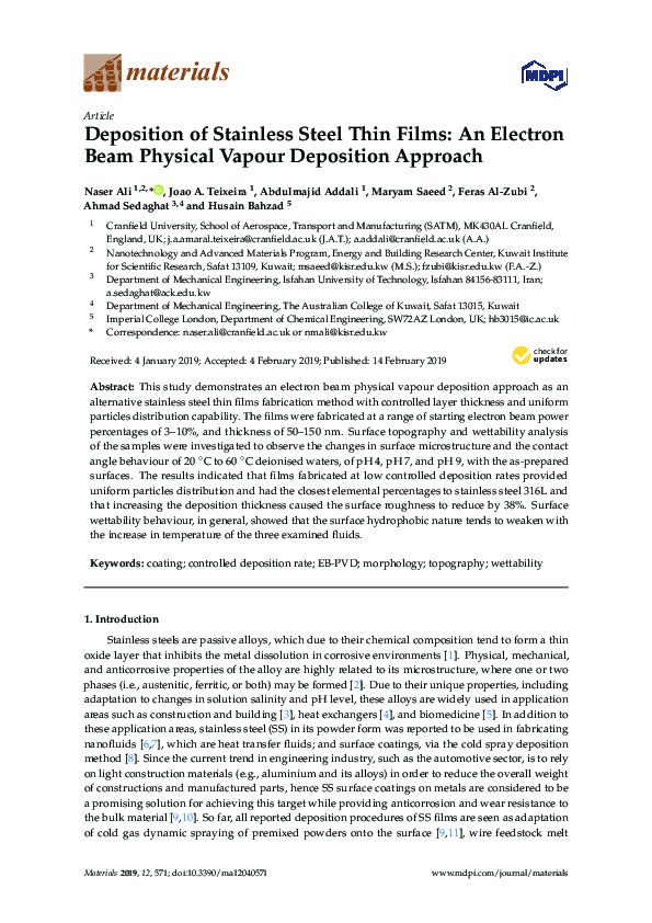 (PDF) Deposition of Stainless Steel Thin Films: An Electron Beam ...