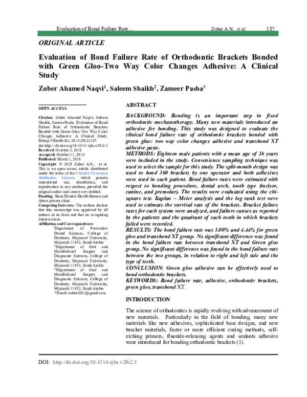 (PDF) Evaluation of Bond Failure Rate of Orthodontic Brackets Bonded