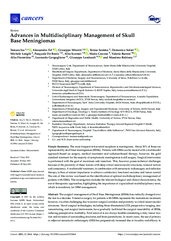 (PDF) Advances in Multidisciplinary Management of Skull Base Meningiomas