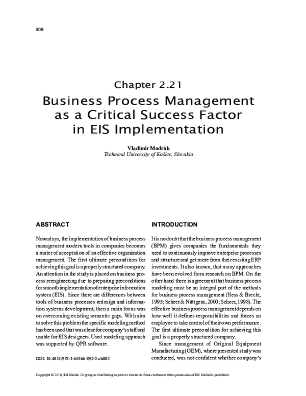 (PDF) Business Process Management as a Critical Success Factor in EIS ...