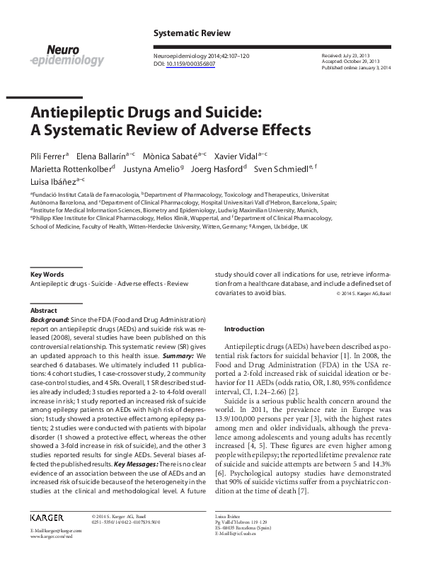 (PDF) Antiepileptic Drugs and Suicide: A Systematic Review of Adverse ...