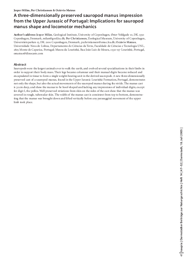 (PDF) A three-dimensionally preserved sauropod manus impression from ...